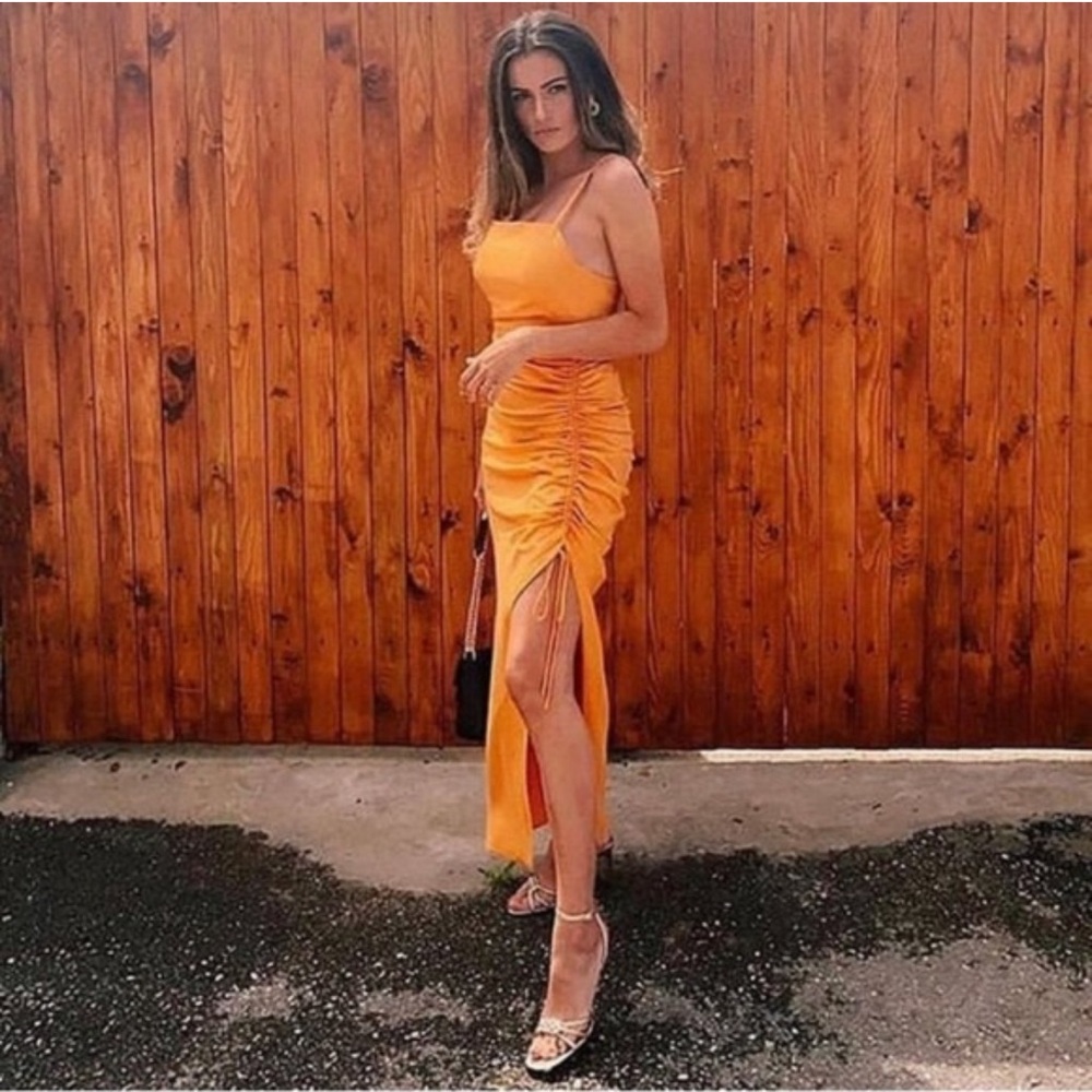 Zara Vibrant Orange Maxi Dress with Side Slit